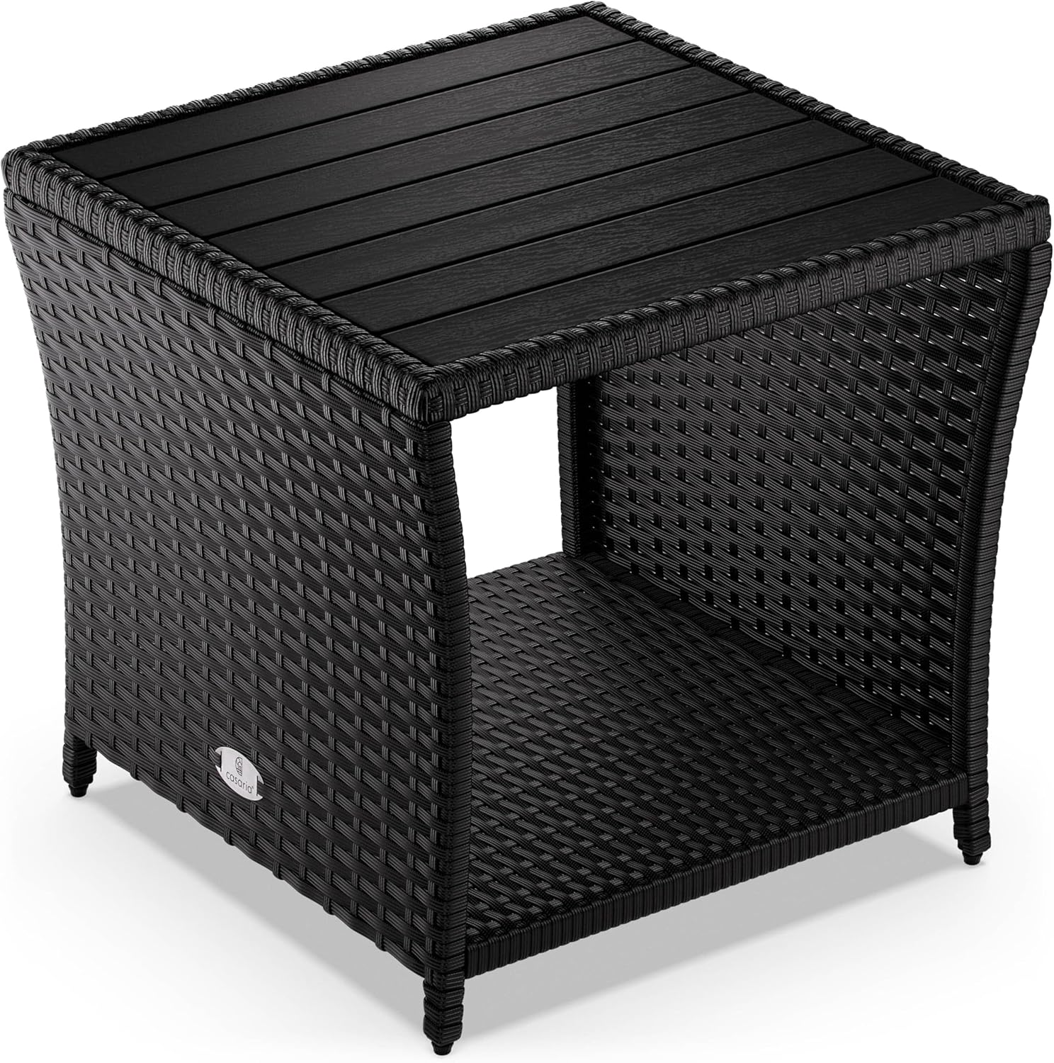 Tavolino da giardino in polyrattan con piano WPC regolabile 45 x 45 x 40 cm per esterno