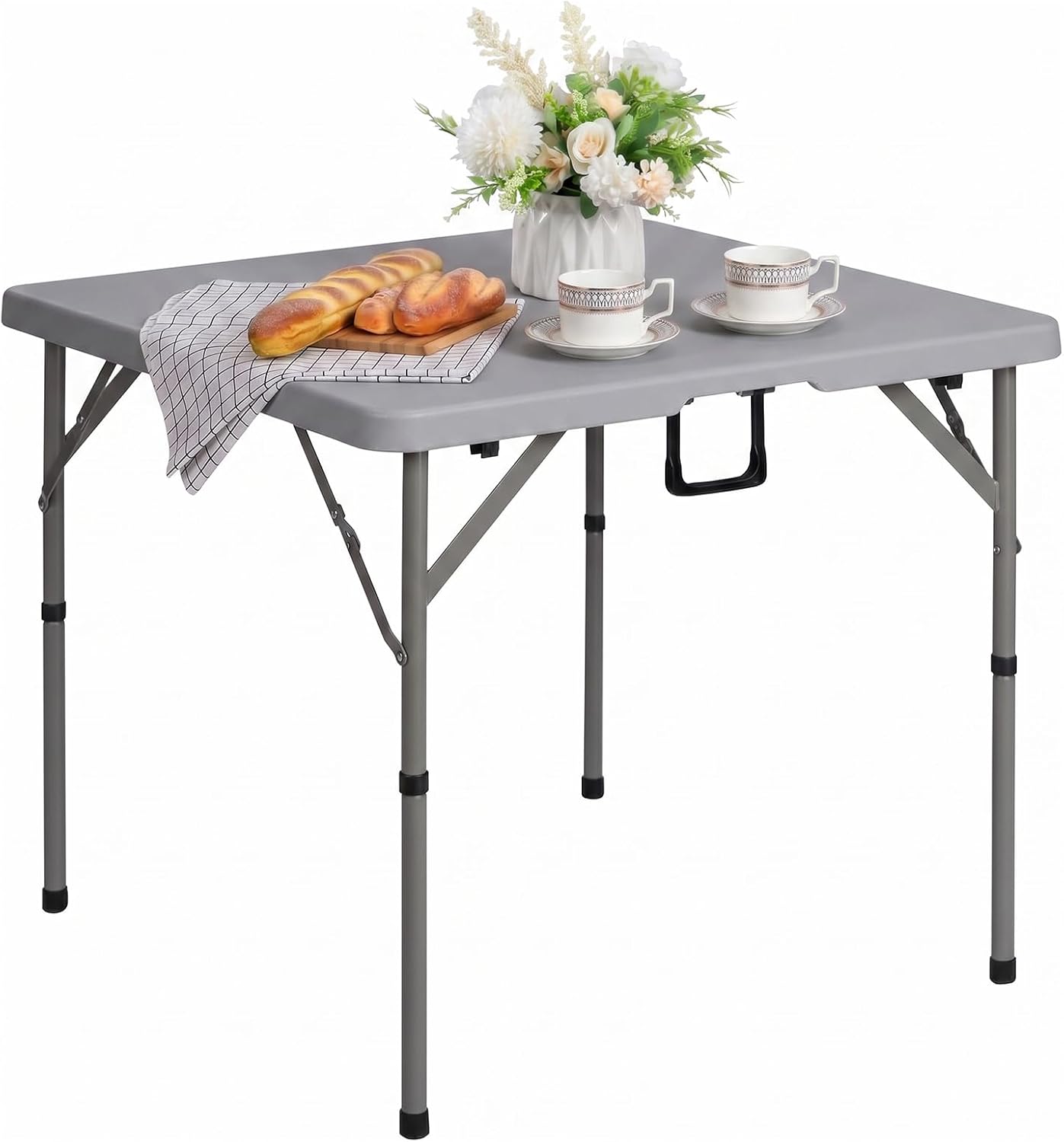 Tavolino quadrato pieghevole da 87 cm per feste balcone cucina giardino e campeggio colore grigio