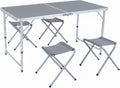 Tavolo portatile da campeggio in alluminio con quattro sedie pieghevoli e piano MDF grigio 120 cm
