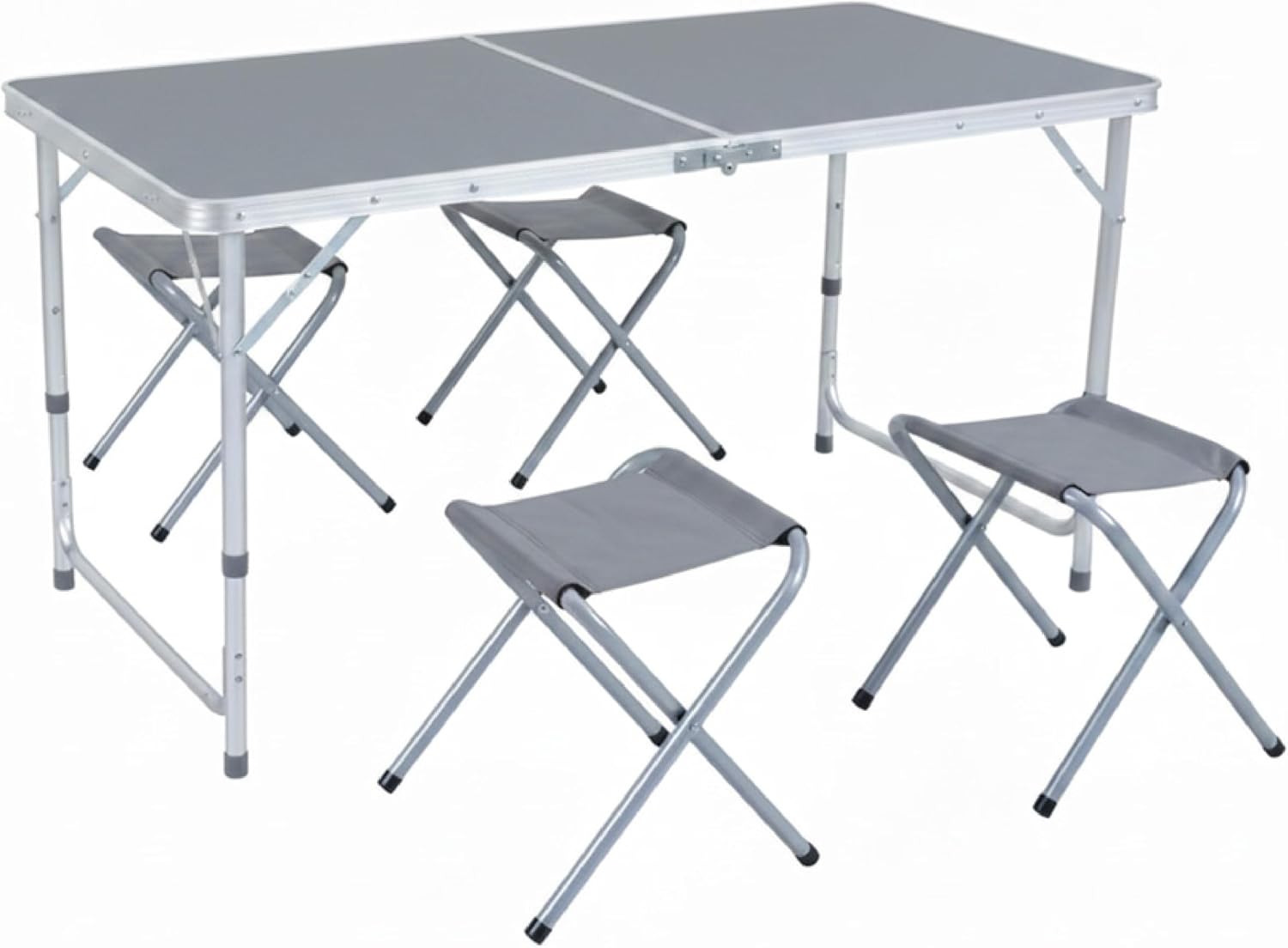 Tavolo portatile da campeggio in alluminio con quattro sedie pieghevoli e piano MDF grigio 120 cm