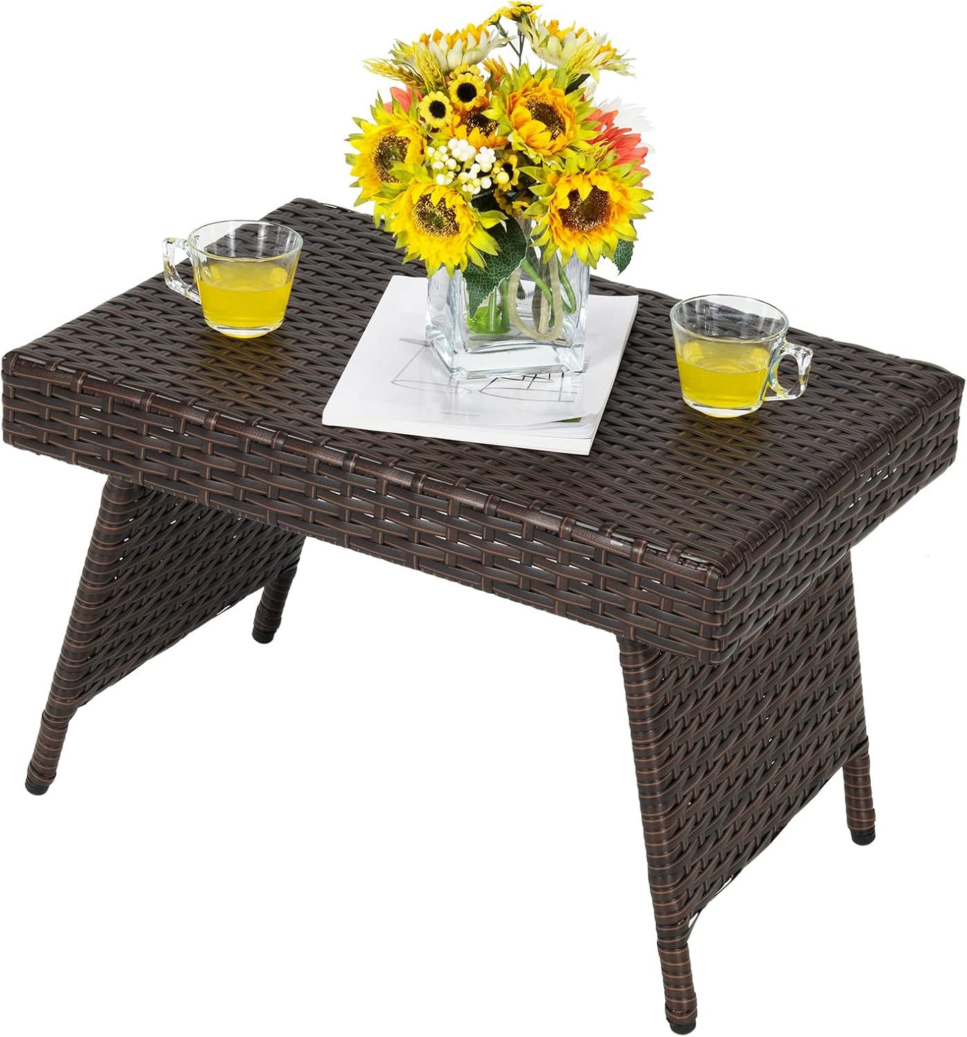 Tavolino pieghevole in rattan sintetico 60 x 40 x 40 cm per balcone giardino e cortile