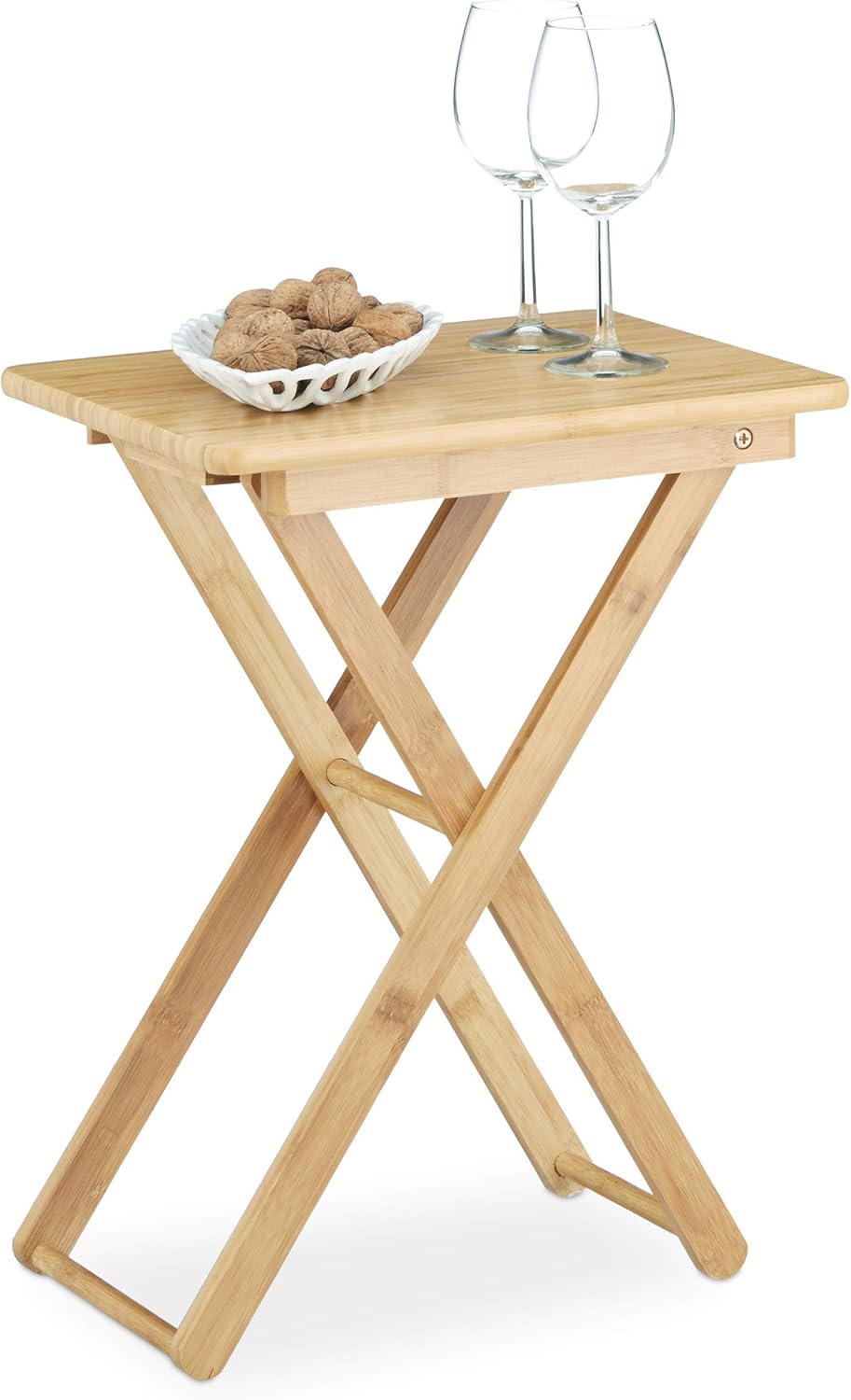 Tavolino rettangolare pieghevole in bambu 52 x 40 x 31 cm per soggiorno giardino e balcone