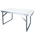 Tavolino basso pieghevole da spiaggia 60 x 40 x 40 cm con piano in legno e struttura metallica bianca
