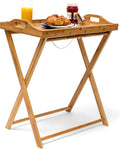 Tavolino pieghevole da servizio con vassoio removibile in bambu 63.5 x 55 x 35 cm per balcone e casa
