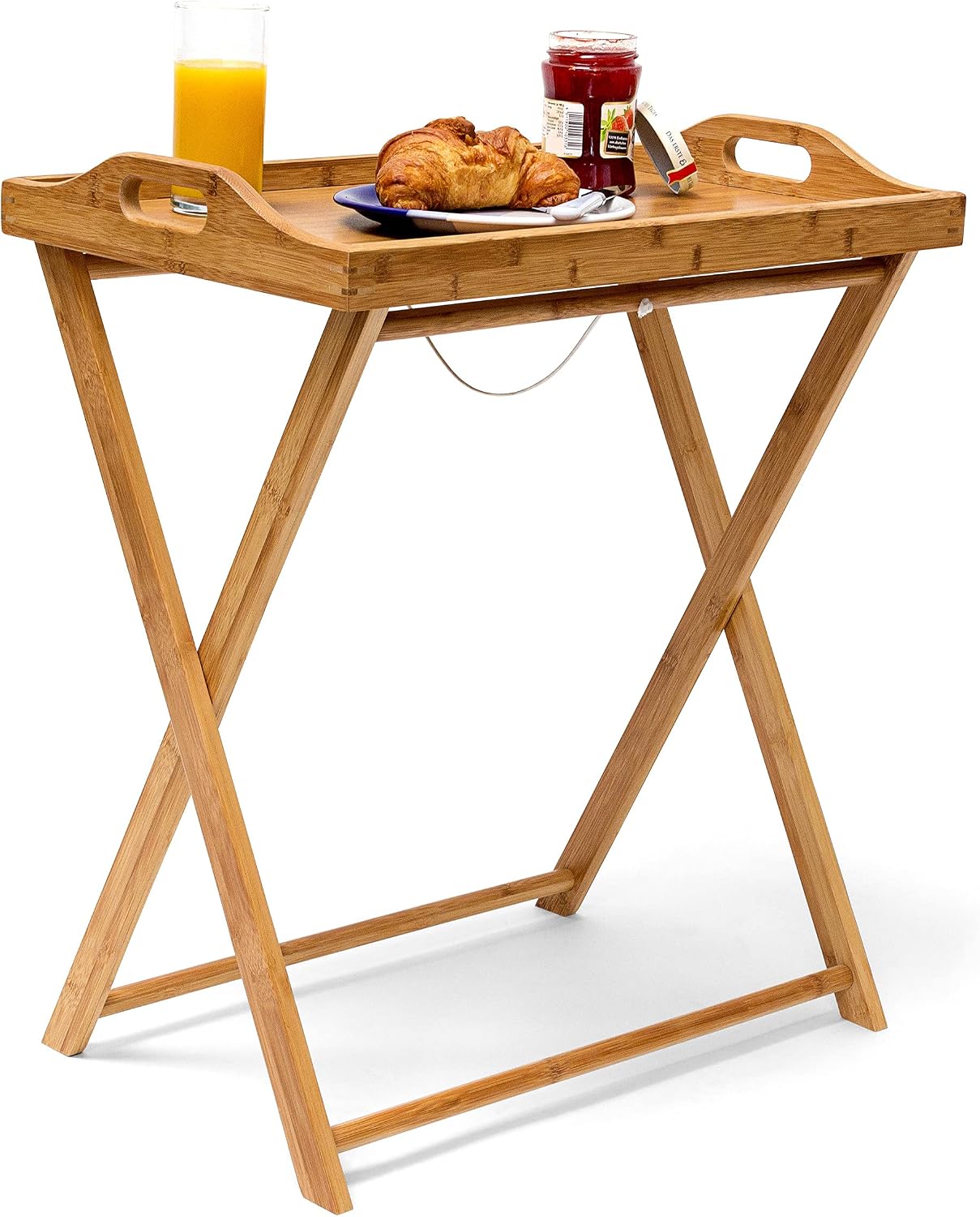 Tavolino pieghevole da servizio con vassoio removibile in bambu 63.5 x 55 x 35 cm per balcone e casa