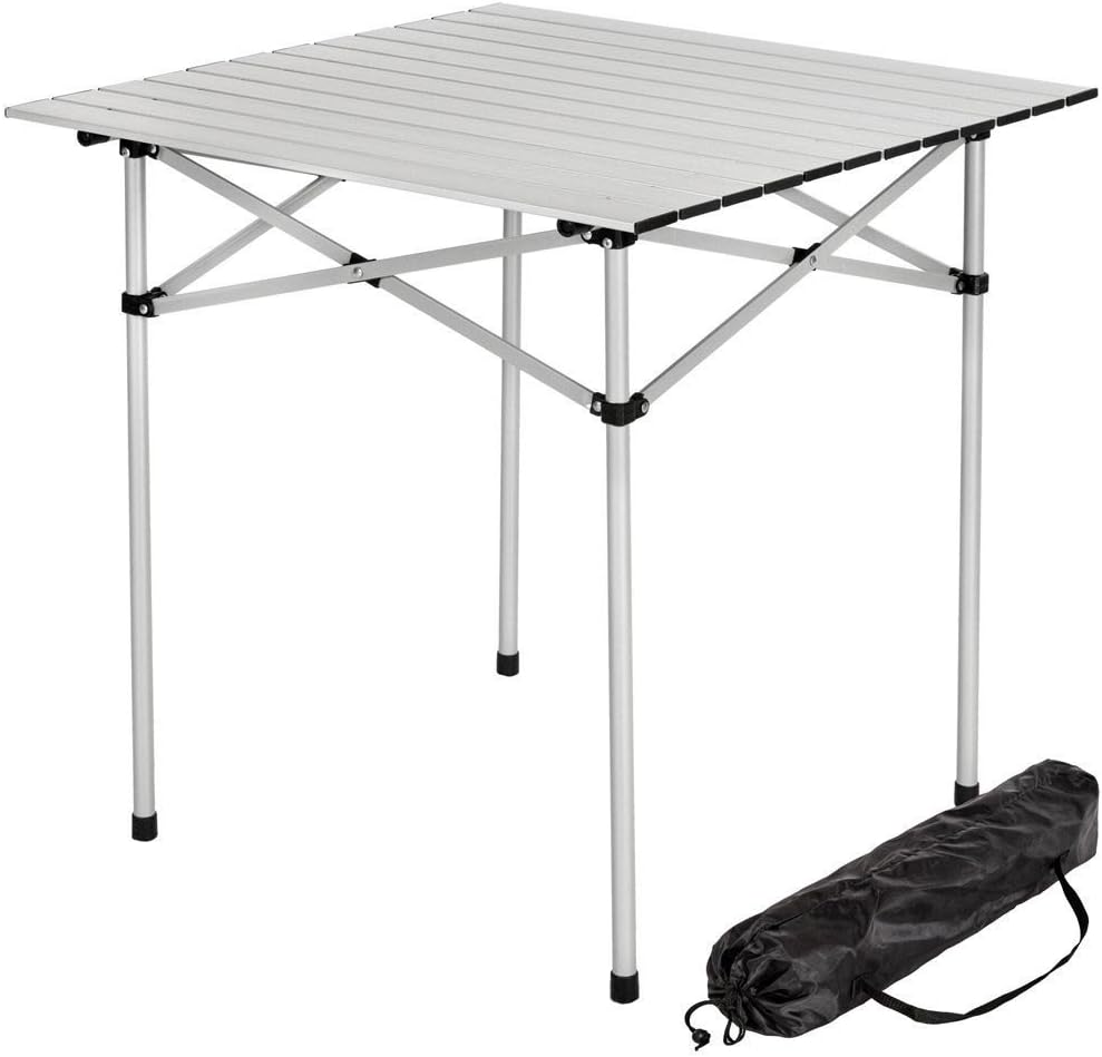 Tavolo portatile pieghevole in alluminio con piano arrotolabile 70 x 70 cm per campeggio fiere e giardino